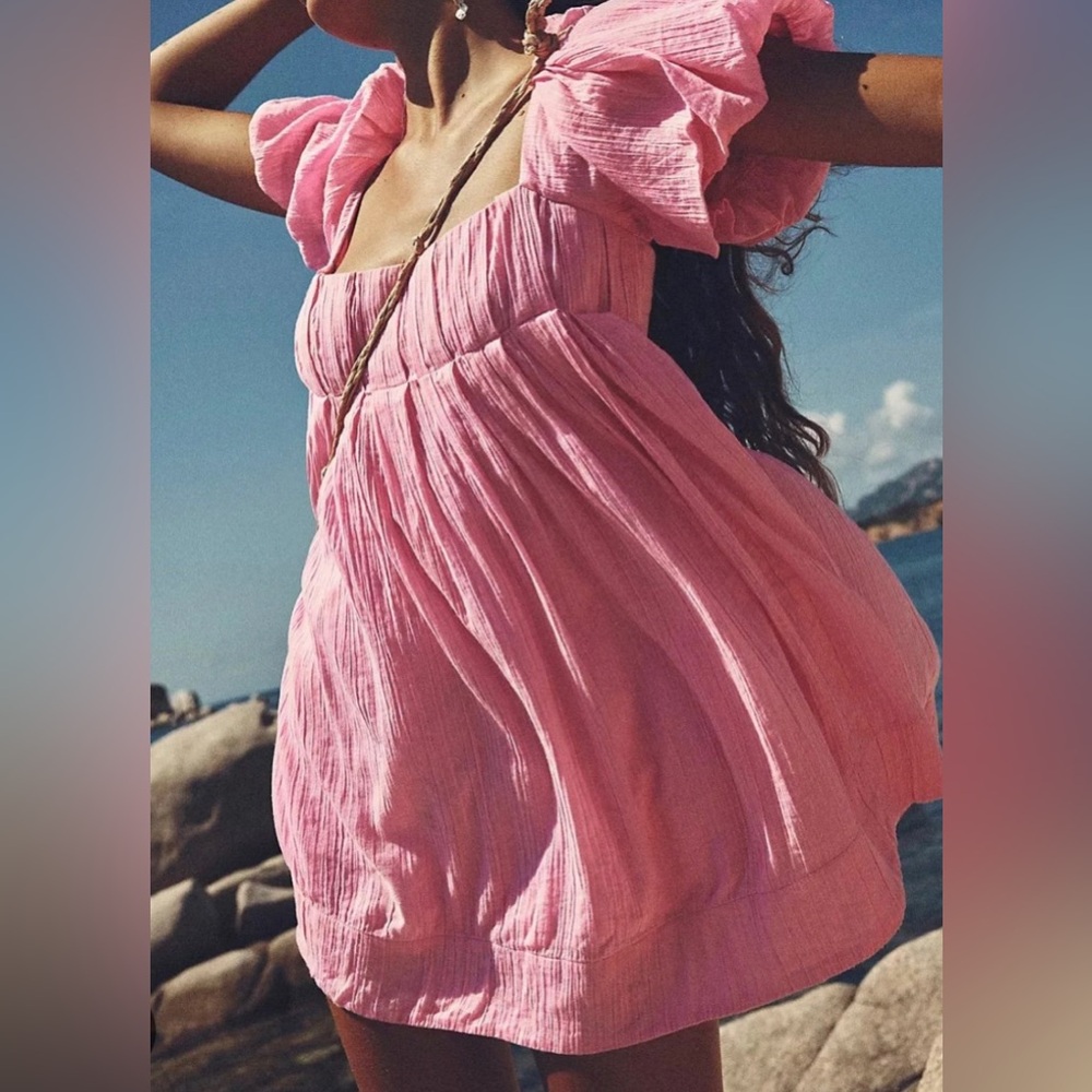 Free People Pink Mini Dress with Puff Sleeves